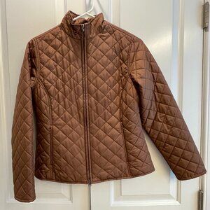 VGUC Cutter & Buck Quilted Jacket, Tan, Zips Fr Top & Bottom, Pockets, Small